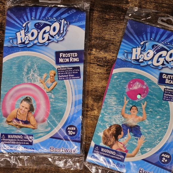 summer swimming pool inflatable set of 3 floatie ring beach ball swim goggles - Picture 2 of 3